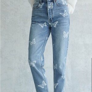 PacSun High Rise Slim Leg Button Fly Butterfly Jeans